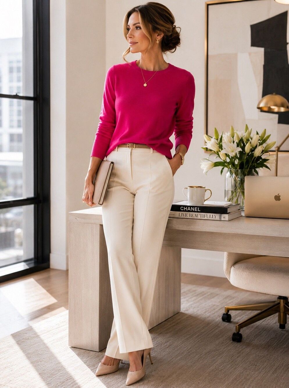 Vintage Charter Club 100% Cashmere Hot Pink Fuchsia Crew Neck Sweater Womens S
